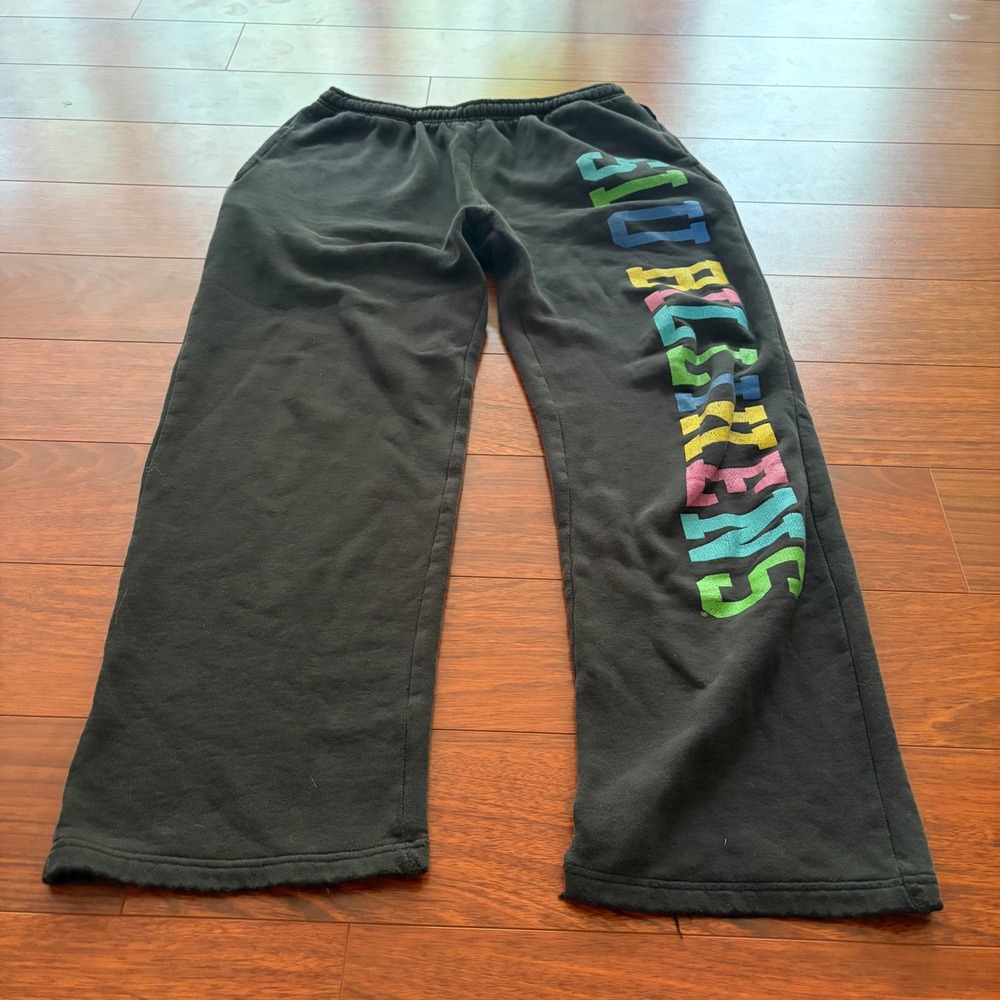 JanSport Vintage StLouis Bilikins Sweatpants Black Graphic Fleece Baggy Small